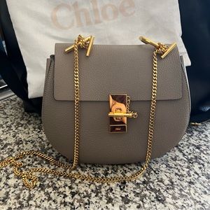 Chloe Grained Lambskin Drew Shoulder Bag Motty Grey